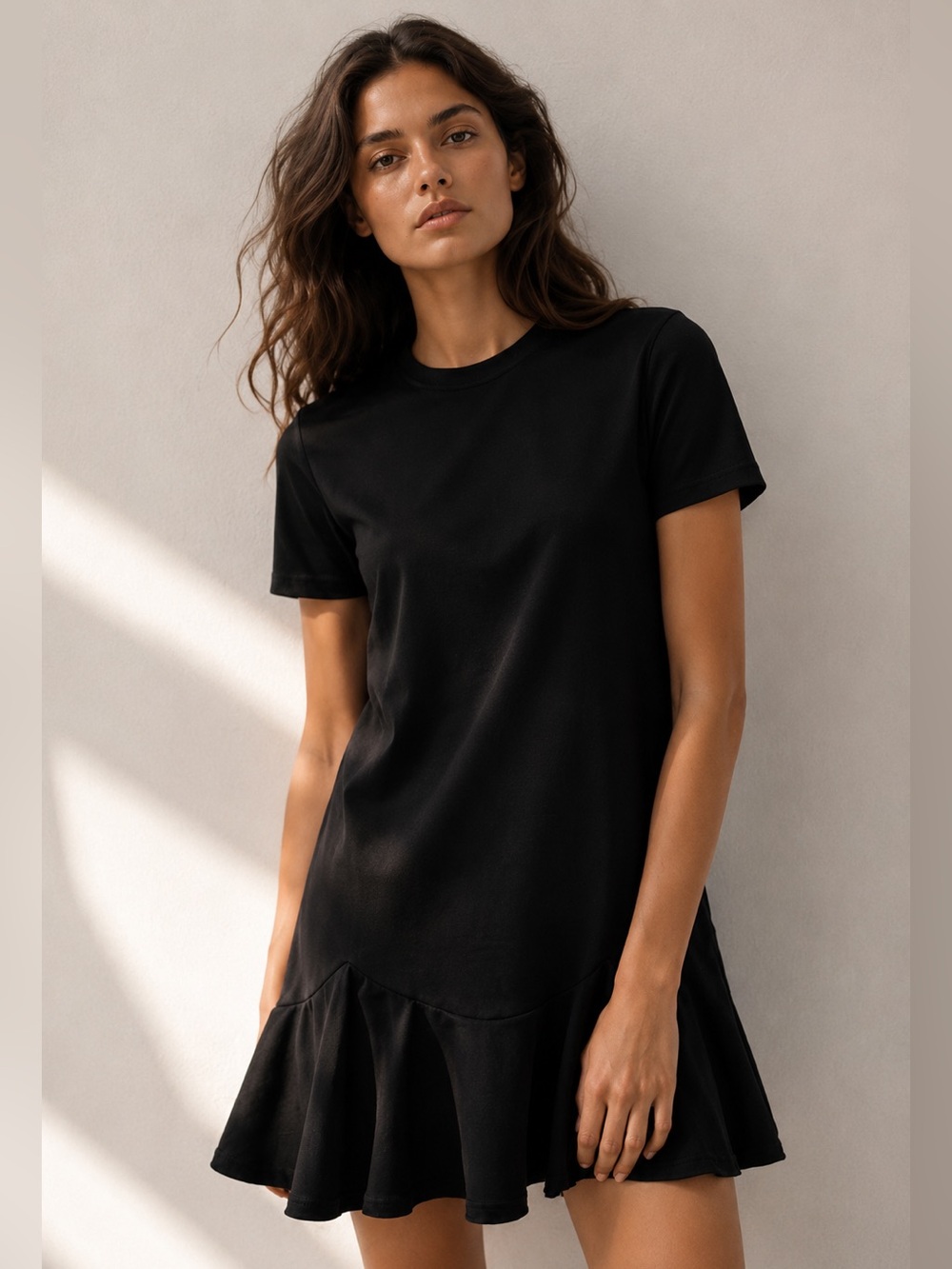 Zara Black Mini Dress with Flounce Hem